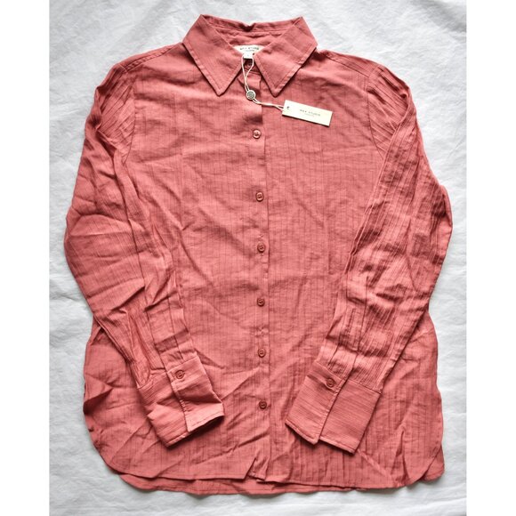 MAX STUDIO LONDON NWT L/S TEXTURED STRIPE MARSALA RAYON BLEND SHIRT. SIZE S - Picture 9 of 12